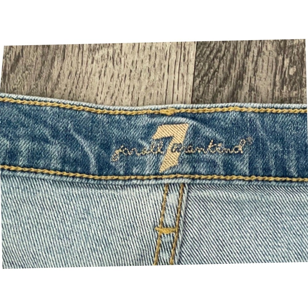 7 For All Mankind Light Wash Blue Raw Hem Denim Shorts Women's Size 28 - Picture 4 of 9